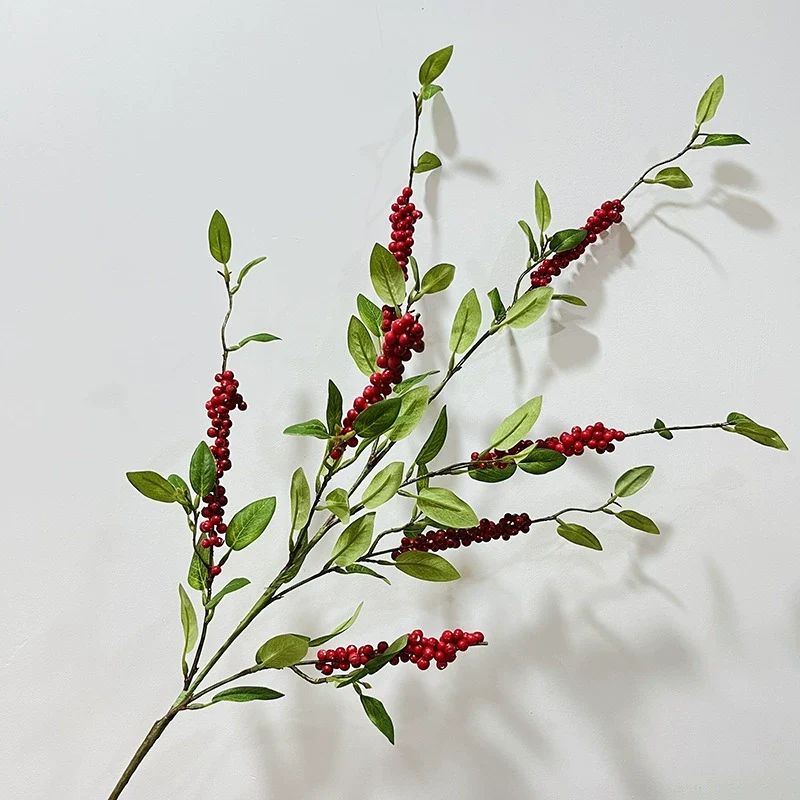 Künstliche Ilex-Beeren, 115 cm, Seidenstoff, orange/rot, Einzelstiel für Dekoration, Hochzeit, Geschäft, Zuhause