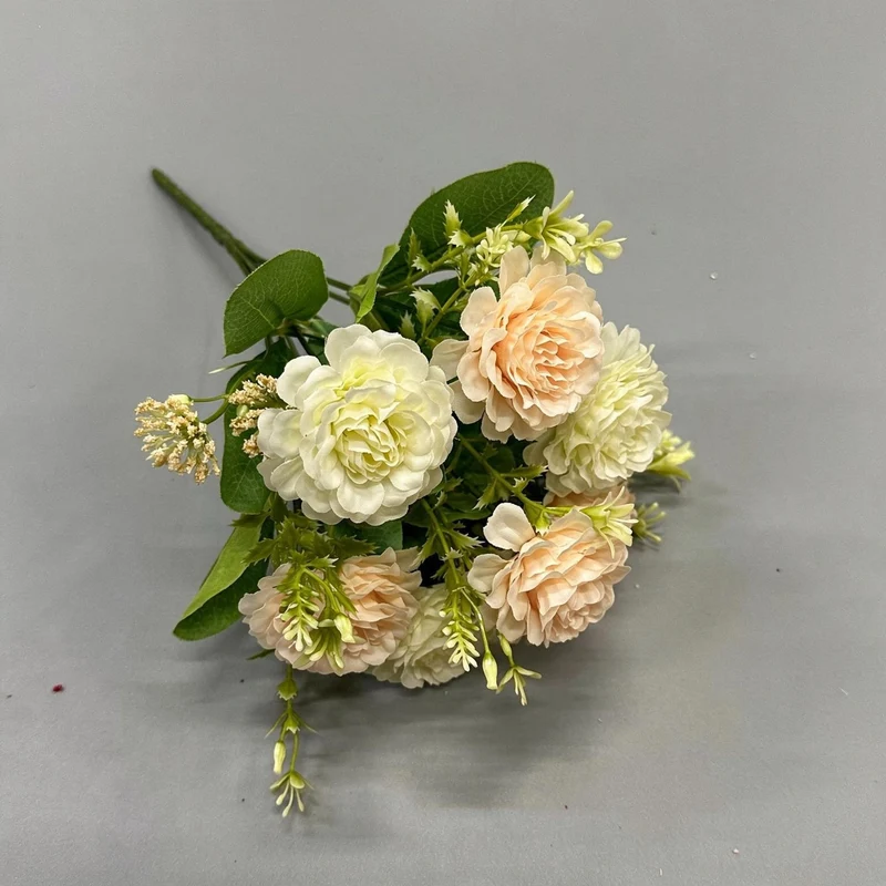 Künstlicher Pfingstrosen-Busch, 32 cm hoch, 6 Blüten, Mischmaterial, ideal für Hochzeiten, Dekoration, Floristik, Großhandel