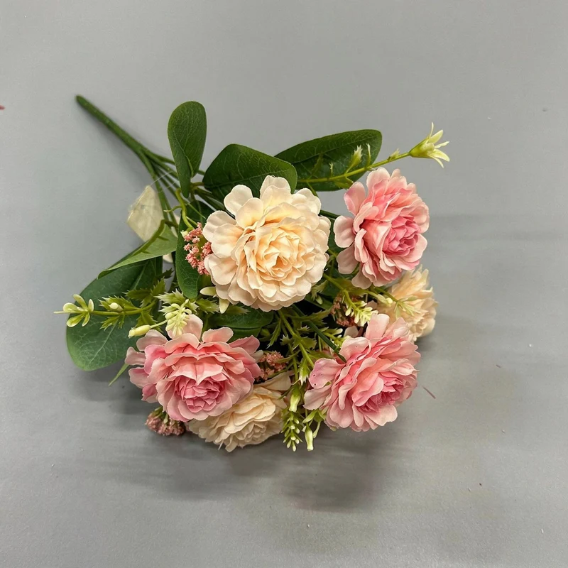 Künstlicher Pfingstrosen-Busch, 32 cm hoch, 6 Blüten, Mischmaterial, ideal für Hochzeiten, Dekoration, Floristik, Großhandel
