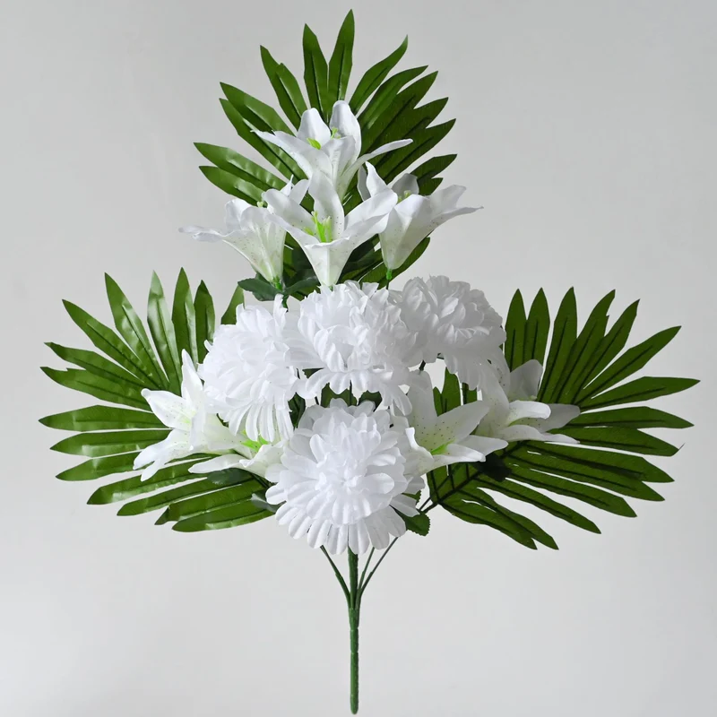 Künstlicher Blumenstrauß mit 12 Lilienblüten, 56 cm hoch, für Außendekoration und kommerzielle Räume