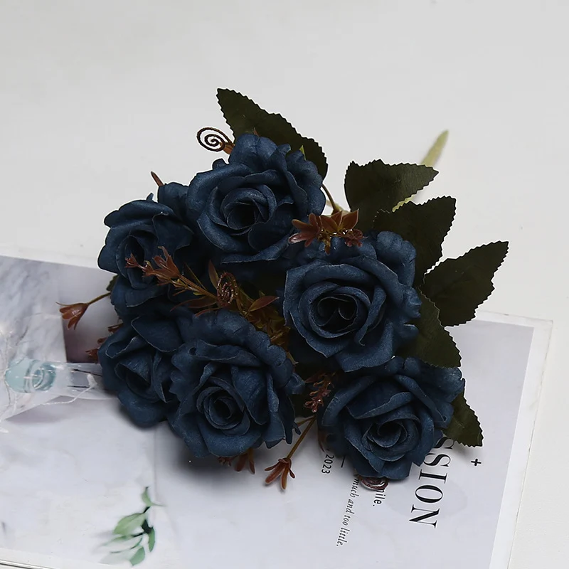 Retro-Stil künstliche Rose, 6-Blüten-Busch, 30 cm, aus Seidenstoff, für Hochzeiten und Inneneinrichtung