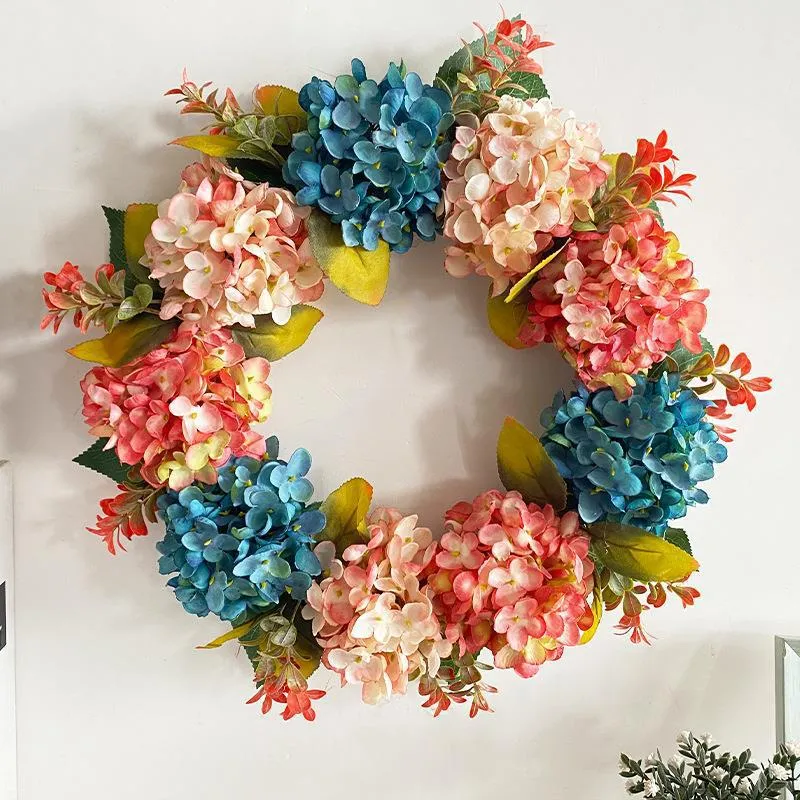 40 cm künstliche Hortensien-Girlande aus Seidenstoff – Blau-Rosa, 9 Blüten, für Hochzeiten, Dekoration, Schaufenster, Innenraum