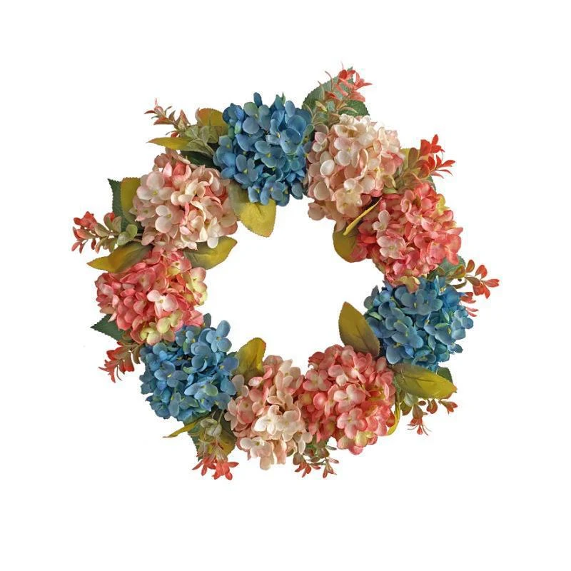 40 cm künstliche Hortensien-Girlande aus Seidenstoff – Blau-Rosa, 9 Blüten, für Hochzeiten, Dekoration, Schaufenster, Innenraum