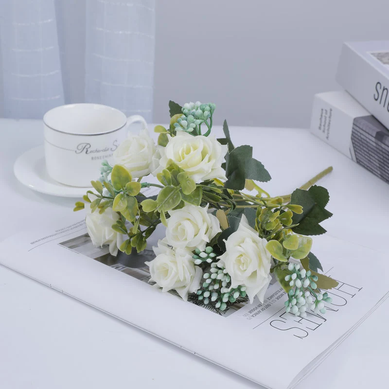 Künstliche Rosen-Busch, 5 Blüten, Seide, 50 cm, für Hochzeit, Dekoration, Innenraum, Mischfarben