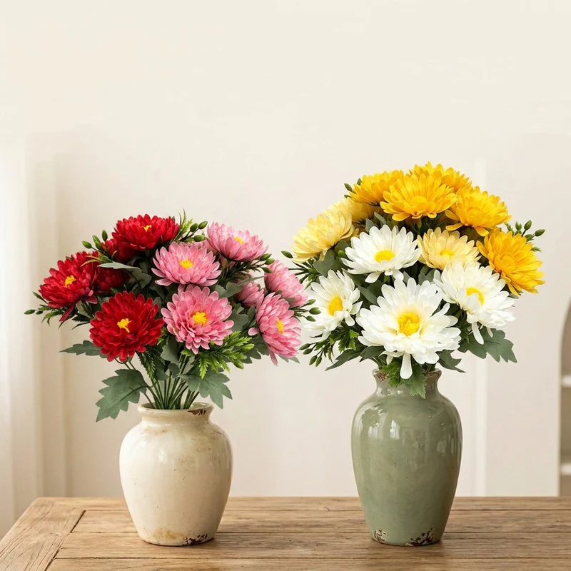 Künstliche Cosmea (Schönauge) Busch mit 6 Blüten, 33 cm, Seidenstoff, für Garten, Grabdekoration und Inneneinrichtung