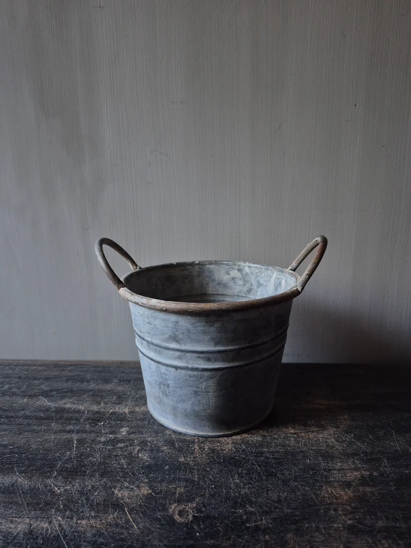 Kleine emmer met handvatten zink 12cm