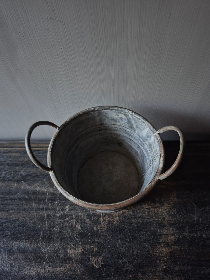 Kleine emmer met handvatten zink 12cm