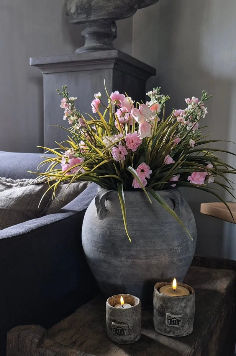 Kunstbloemen boeket licht roze - gebonden