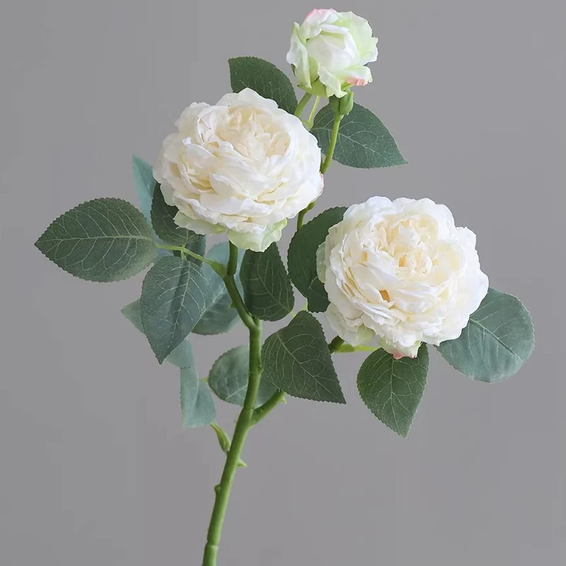 3-Kopf-Rosenbusch aus Seide, 53 cm, hochwertige Kunstblumen für Hochzeiten, Events und Innendekoration