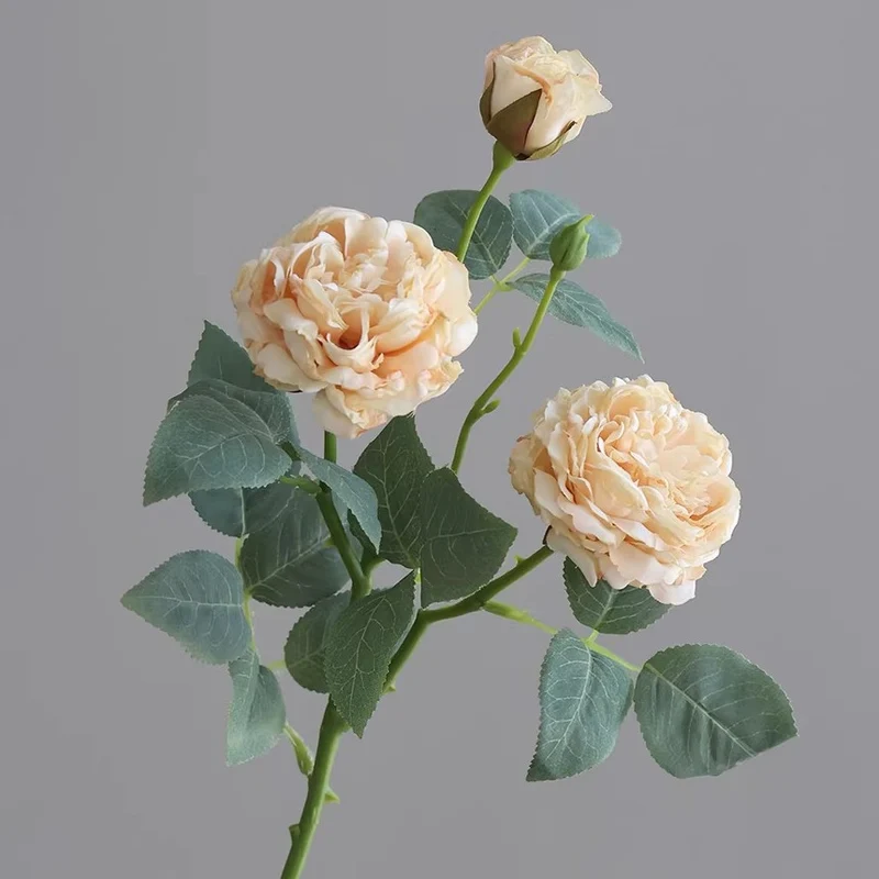3-Kopf-Rosenbusch aus Seide, 53 cm, hochwertige Kunstblumen für Hochzeiten, Events und Innendekoration