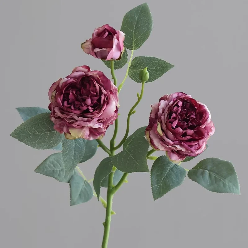 3-Kopf-Rosenbusch aus Seide, 53 cm, hochwertige Kunstblumen für Hochzeiten, Events und Innendekoration