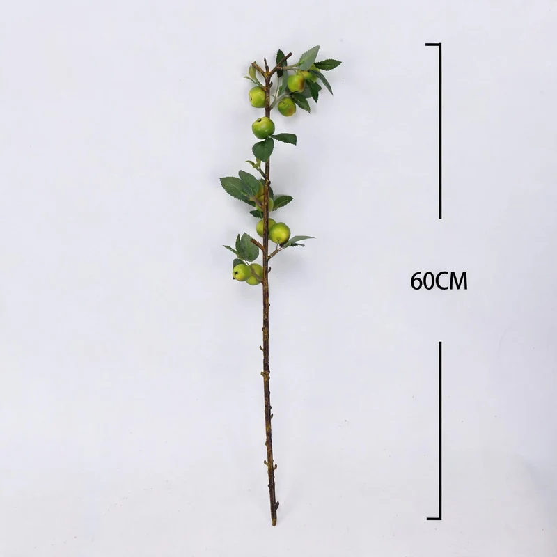 Künstlicher Apfelzweig mit grünen Früchten, 60 cm, Plastik, für Hotel, Gewerbe und Zuhause