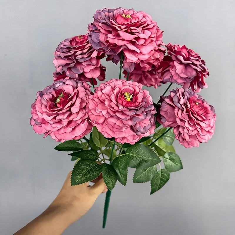 9 Köpfe Chrysanthemen-Simulationsblumen, 40 cm hoch, Seidenstoff, für Zuhause, Schaufensterdekoration