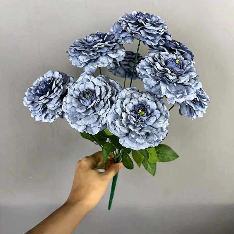 9 Köpfe Chrysanthemen-Simulationsblumen, 40 cm hoch, Seidenstoff, für Zuhause, Schaufensterdekoration