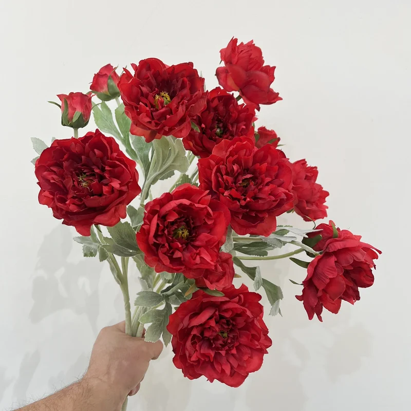 Künstliche Pfingstrose, 1 Stiel mit 3 Blüten, 50 cm hoch, Seidenstoff, für Innenraum-Deko, Hochzeit, Event, Ladenlokal