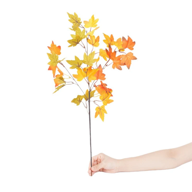 Künstlicher Ahornblatt-Zweig, 58 cm, Bündel mit mehreren Blättern, aus Seidenstoff, für Floristik und Innendekoration