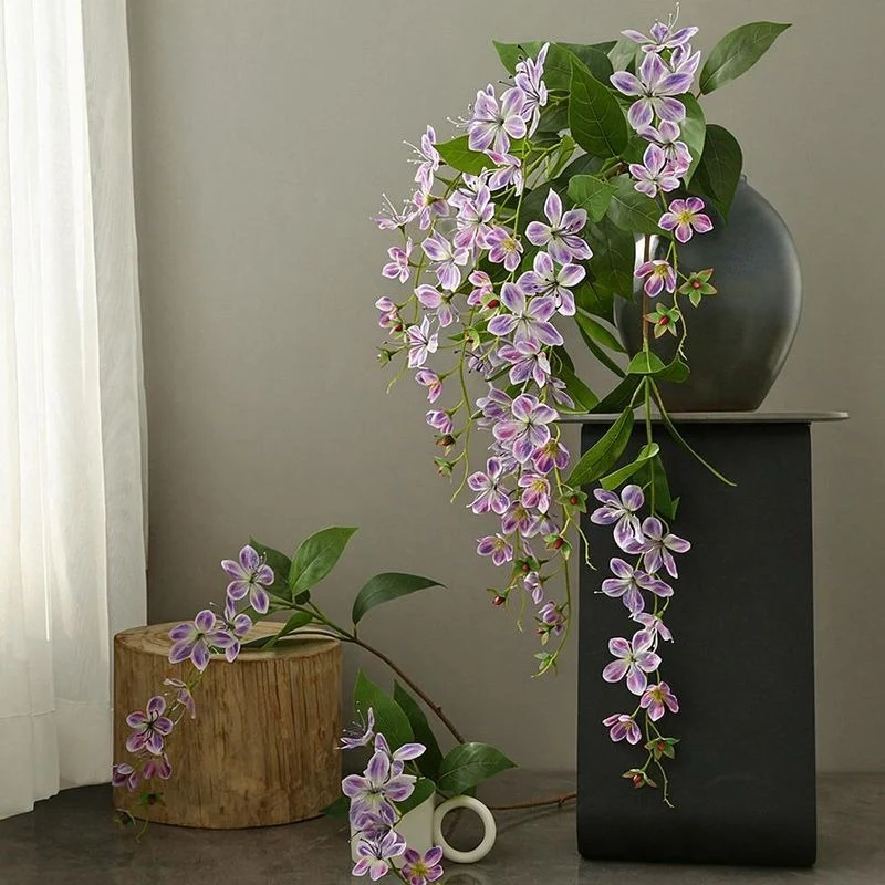 Künstliche Jasminblüten, 1 Stiel mit 9 Blüten, 80 cm, Seidenstoff, für Hochzeit, Innenraum, Schaufenster