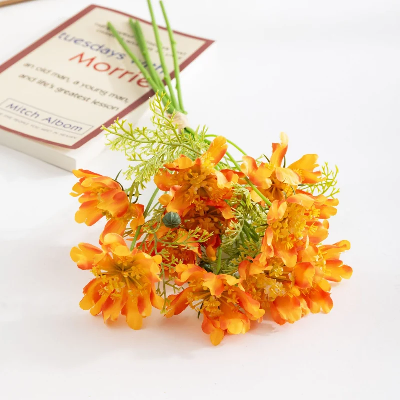 Künstlicher Kosmos-Blumenstrauß mit 10 Blüten, 37 cm, aus Seidenstoff - für Hochzeiten, Fotografie und Wohnaccessoires