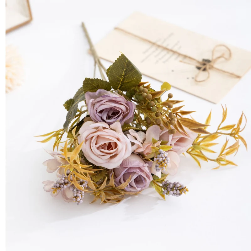 Künstliche Rosenstrauß, 35 cm hoch, 11 Blüten, aus Seidenstoff, für Hochzeiten, Innenraumdekor und Geschäftsausstattung