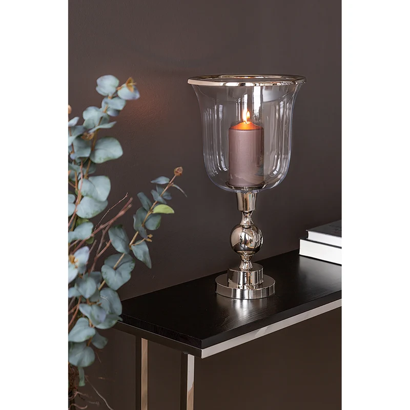 SAMANTA Windlicht mit Glas silberfarben
