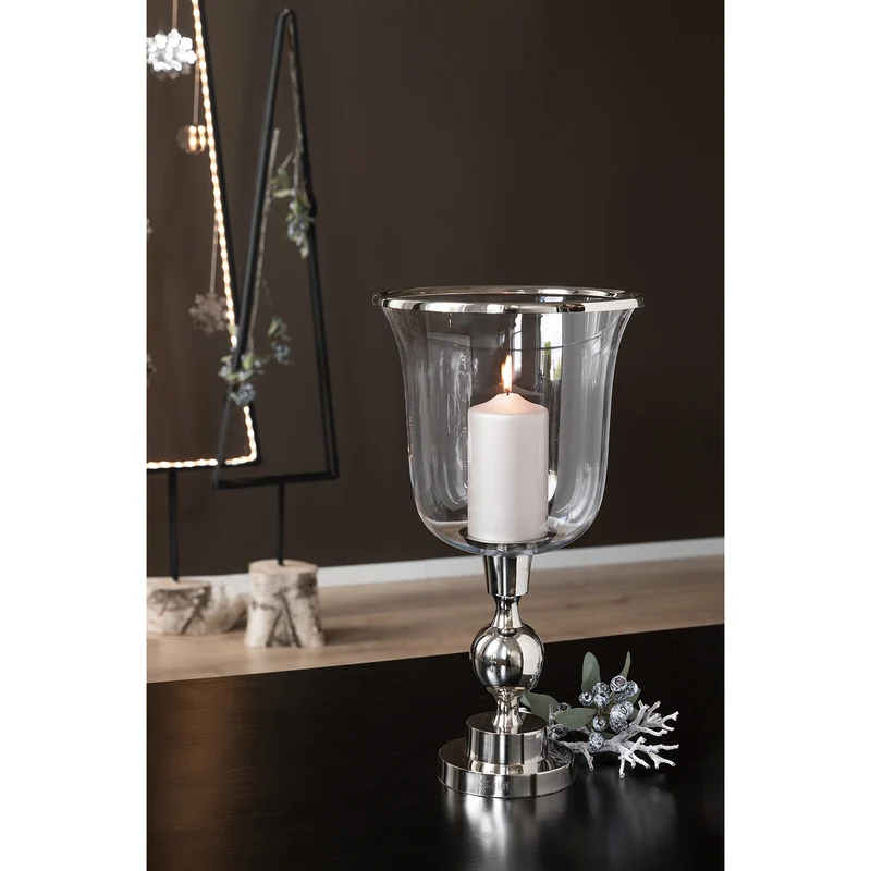 SAMANTA Windlicht mit Glas silberfarben