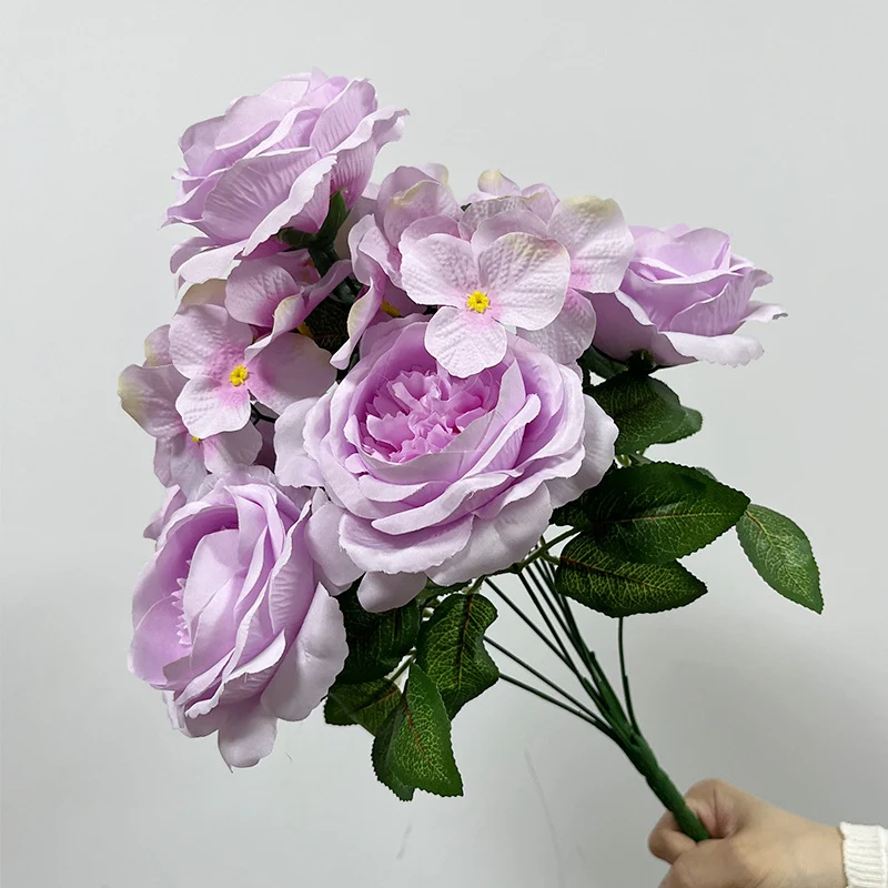 Künstliche Hortensienstrauß, 9 Köpfe, 45 cm, aus Seidenstoff, für Hochzeiten und Wohnaccessoires