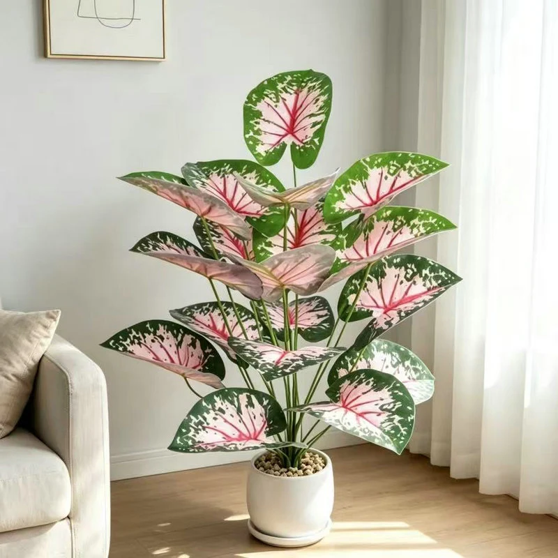 Künstliche Caladium-Pflanze in Rosa, 53 cm, für Innen- und Außendekoration, Wohnzimmer, Hochzeit, Büro
