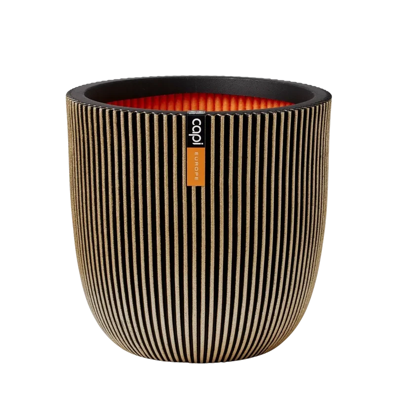 Blumentopf Kugel Groove schwarz gold | 35x34 cm