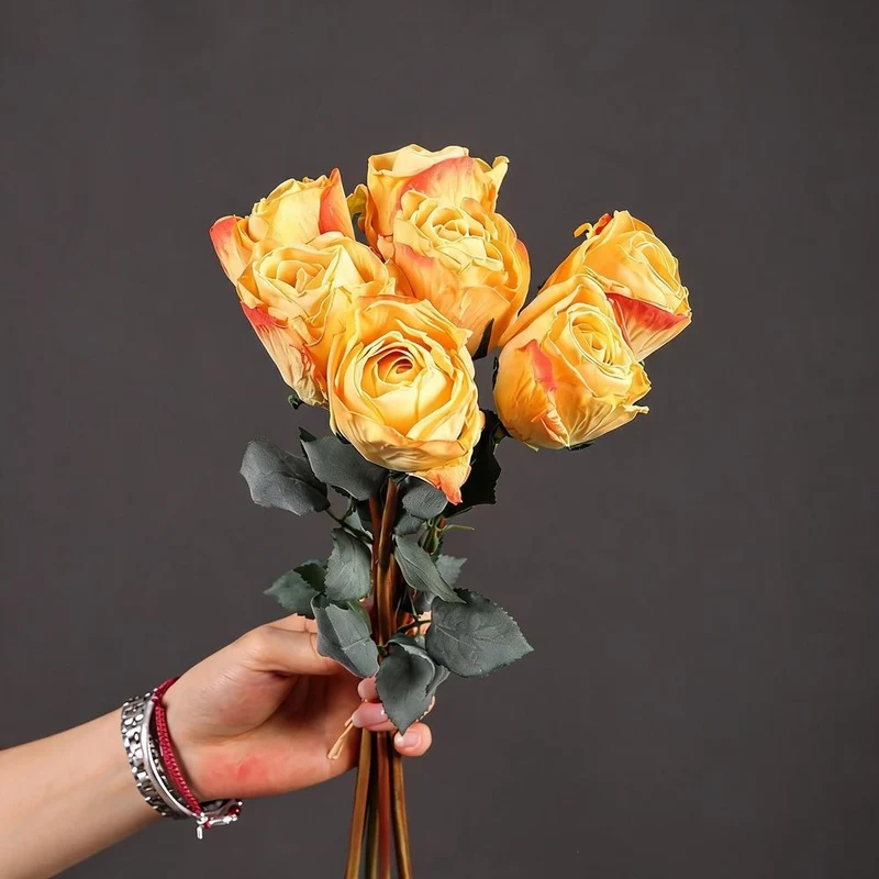 Künstliche Rosenstrauß, 7 Stiele, 38 cm Höhe, Seidenmaterial, für Hochzeiten, Innendekoration, Festdekoration