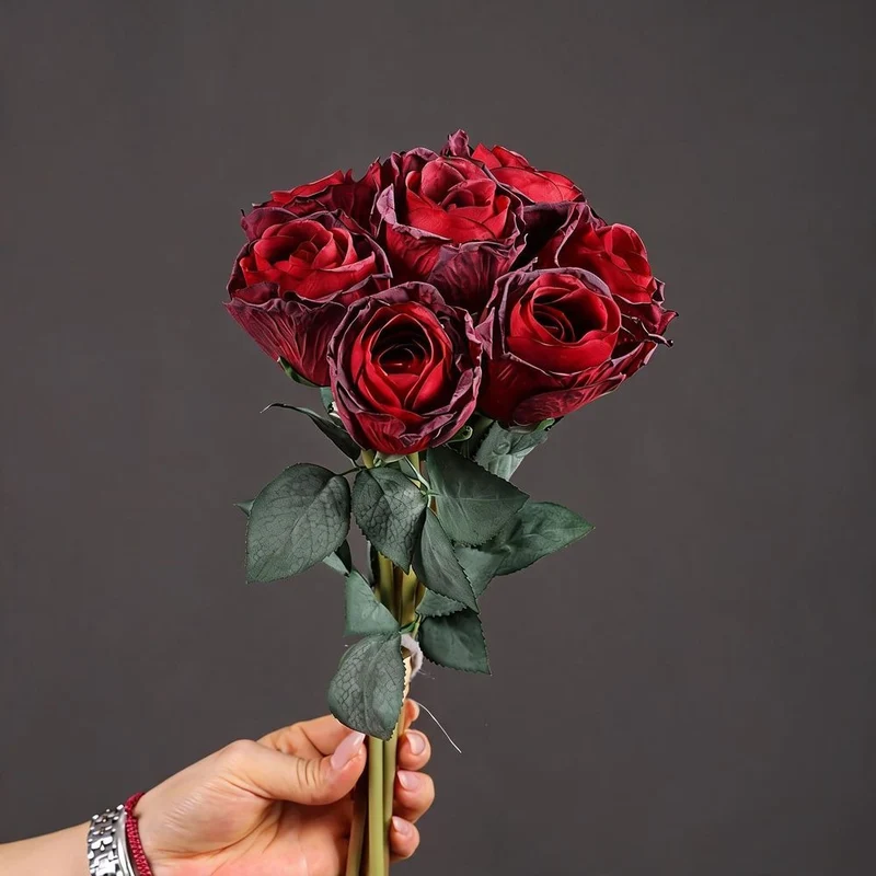 Künstliche Rosenstrauß, 7 Stiele, 38 cm Höhe, Seidenmaterial, für Hochzeiten, Innendekoration, Festdekoration