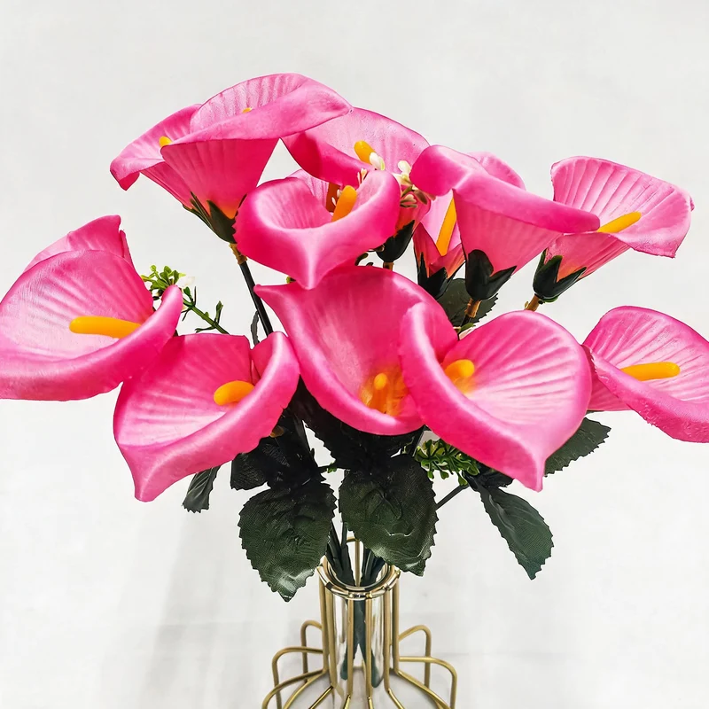 Künstliche Calla-Lilien Busstrauß, 31 cm, 7 Blüten, Seidenstoff, Hochzeit Dekoration, Innenraum, Grabschmuck, Event-Deko