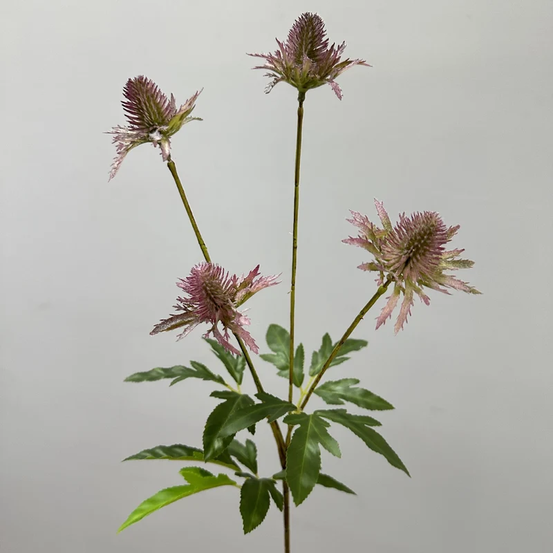 Künstliche Eryngium-Blüten, 60 cm, Ins-Stil, Kunststoff, für Hochzeiten und Wohnkultur, 4 Blütenköpfe