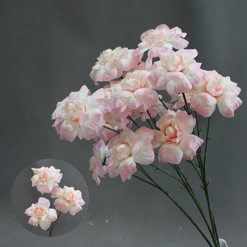 Hochzeitsdekoration, Kunstblume Blumenstrauß 'Fee-Kuss', 60 cm, Seidenstoff, 3 Blüten, 8 cm Durchmesser, für Hochzeitsdekoration, Innenbereich