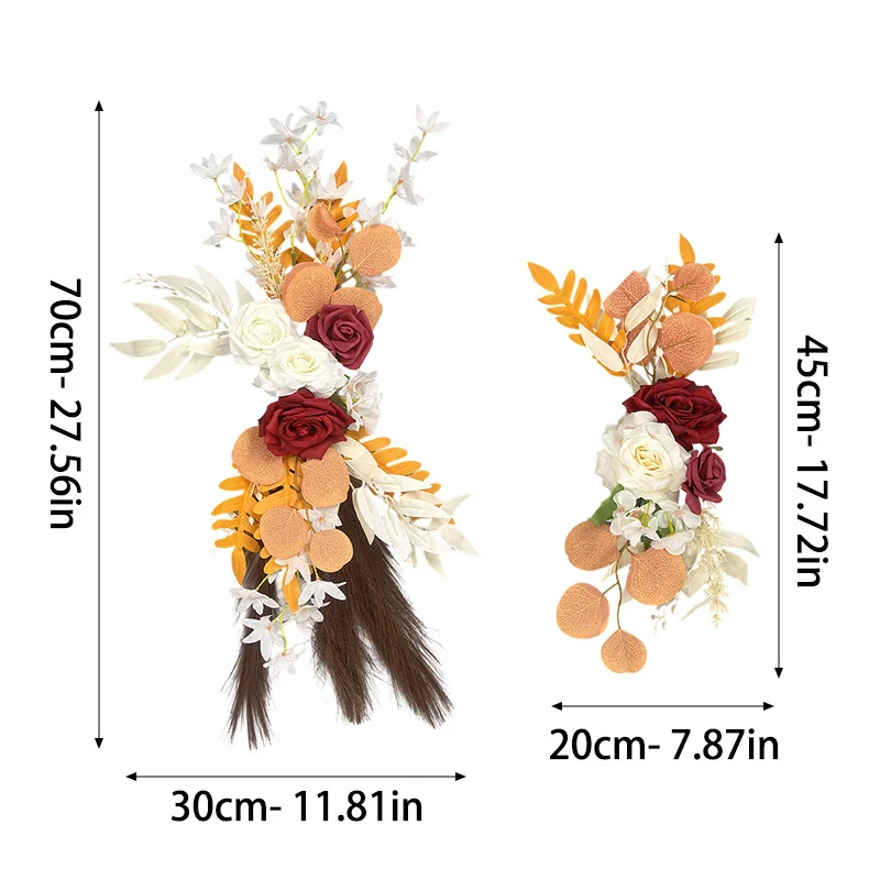 Künstliche Stuhlschleifen-Blumenstrauß, Hochzeitsdekoration, 70 cm, Seidenstoff, 2-teiliges Set (groß + klein), für Tische, Stühle, Fenster, innen
