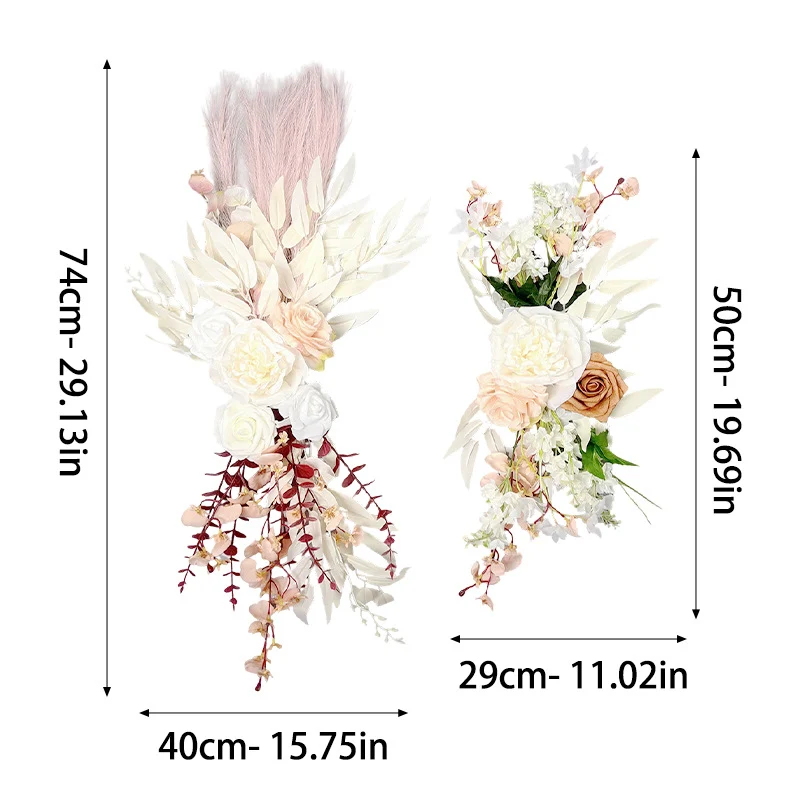 Künstliche Stuhlschleifen-Blumenstrauß, Hochzeitsdekoration, 70 cm, Seidenstoff, 2-teiliges Set (groß + klein), für Tische, Stühle, Fenster, innen