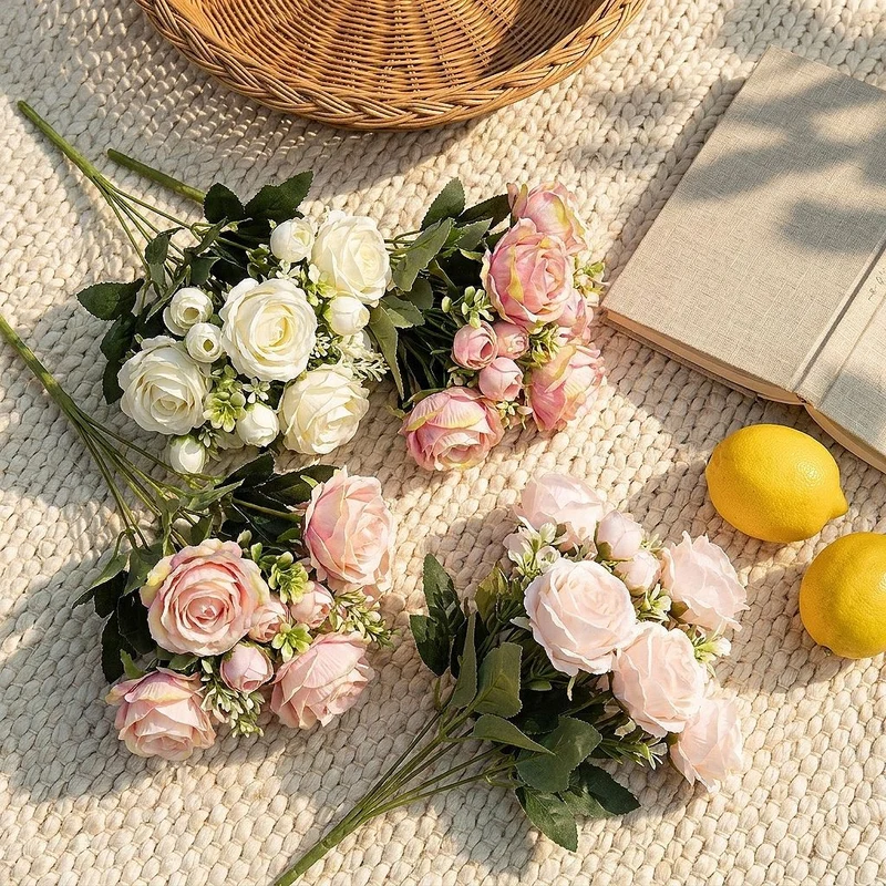 Künstlicher Sweetheart-Rosenstrauß 34 cm, 7 Blüten, Hochzeitsdekoration, langlebig, allergenfrei, für Floristik & Eventdesign