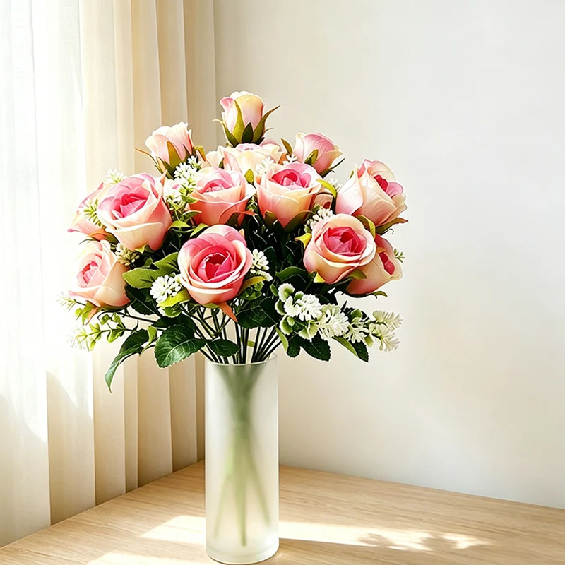 Künstliche Xishi-Rosenstrauß, 32 cm hoch, 6 Blüten à 6 cm Durchmesser, für Zuhause, Hotel und Gewerbe
