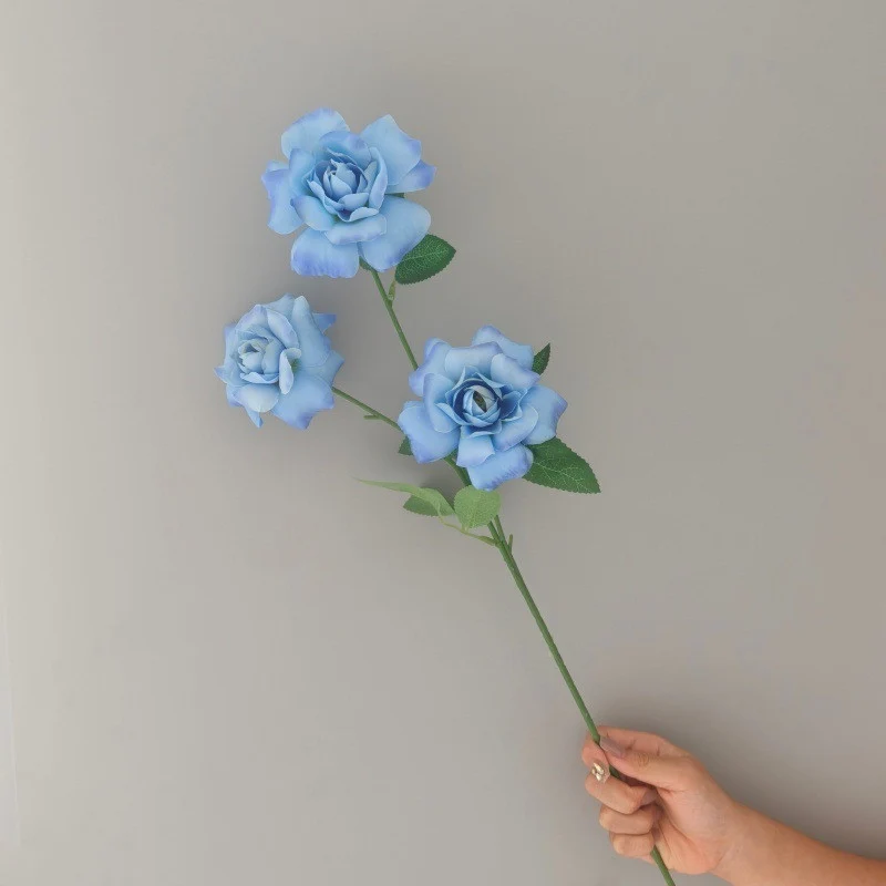 Künstliche Rosenbüschel mit 3 Blüten, 60 cm hoch, Seidenstoff, Hochzeit & Wohnraum-Deko, realistisch, allergenfrei
