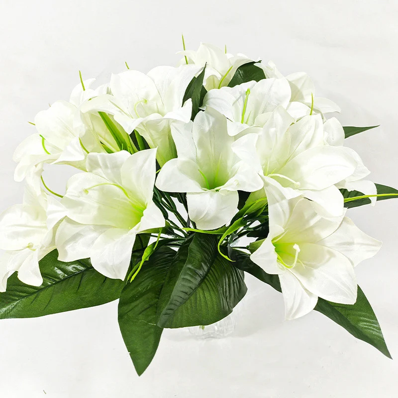 Künstliche Lilienblüten, 32 cm hoch, 5 Blüten, 12 cm Durchmesser, Seidenstoff, für Zuhause, Büro, Hochzeiten, Dekoration
