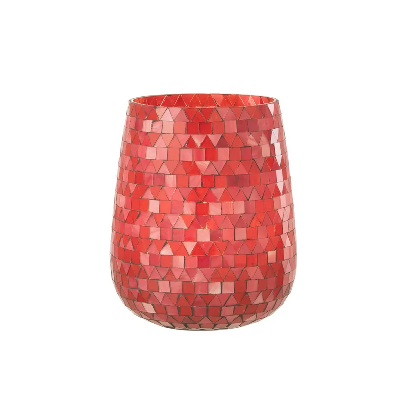 J-Line Laterne Mosaik Dreieck Glas Rot/Rosa Groß