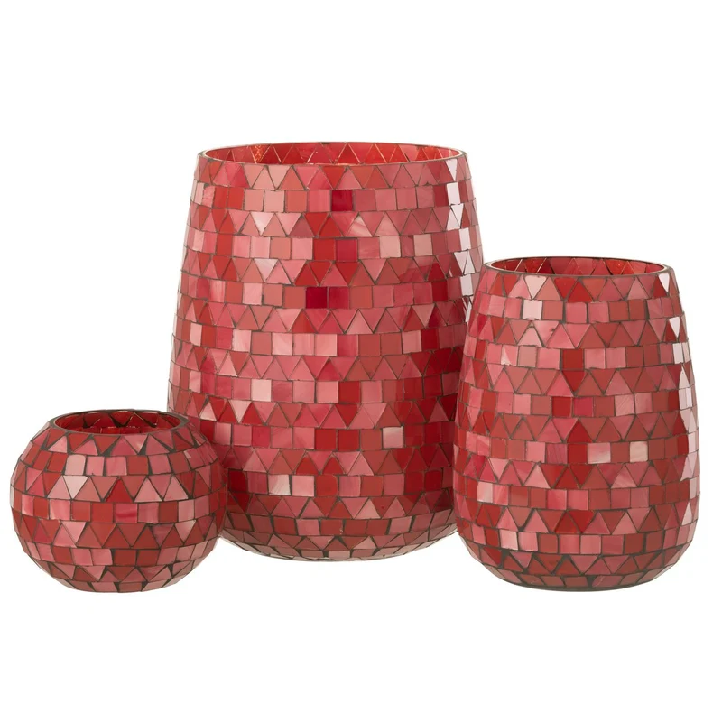 J-Line Laterne Mosaik Dreieck Glas Rot/Rosa Groß