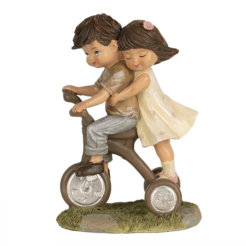 Dekoration Kinder auf Fahrrad Braun 10x6x14 cm