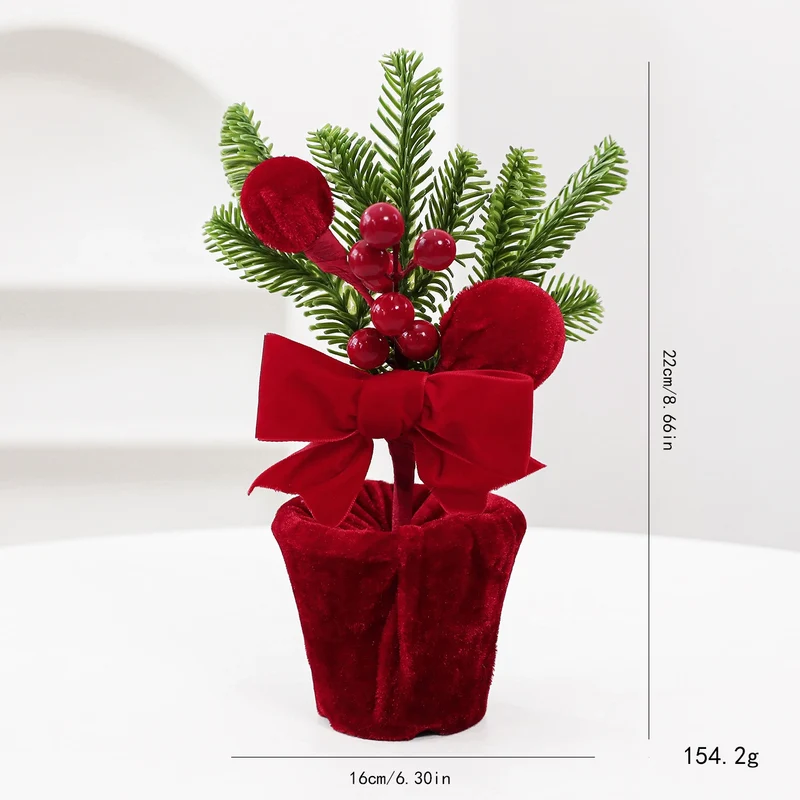 Weinrote Samt-Weihnachtskugeln im Topf, Weihnachtsdeko für Türschwellen, Schaufenster und Innenräume, Set von 4 Stücken