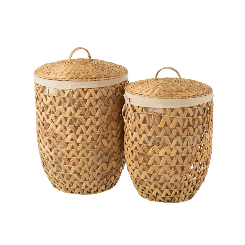 J-Line Set mit 2 Wäschekörben + Deckel, Wasserhyazinthe, natur
