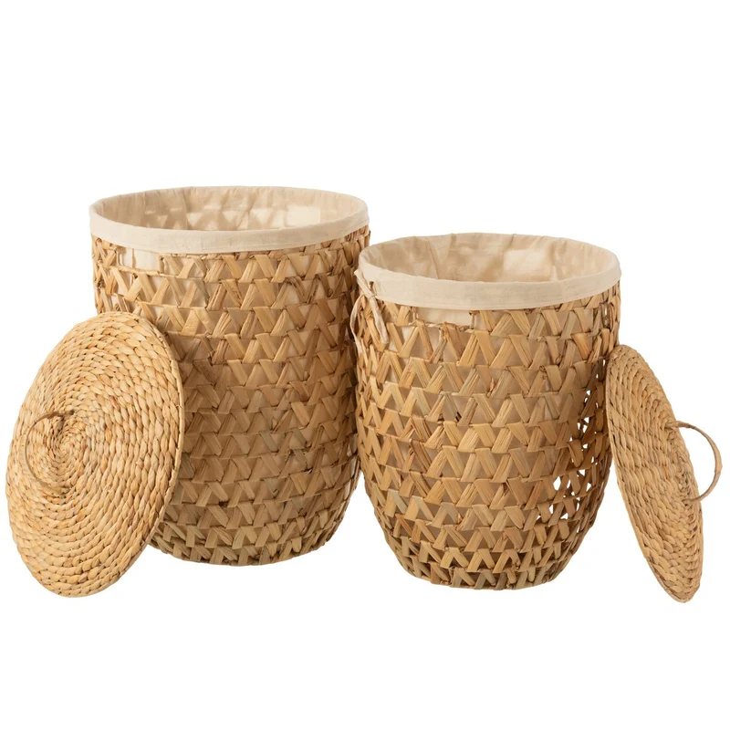 J-Line Set mit 2 Wäschekörben + Deckel, Wasserhyazinthe, natur
