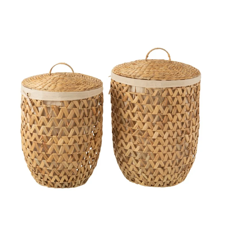 J-Line Set mit 2 Wäschekörben + Deckel, Wasserhyazinthe, natur