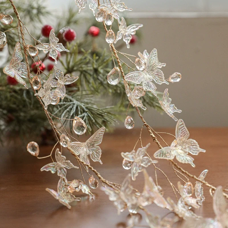 Weihnachtsbaum-Kranz Dekoration, 4 Designs, Kristallkette mit Perlen und Schmetterlingen, Transparent, 1 Stück ab Lager
