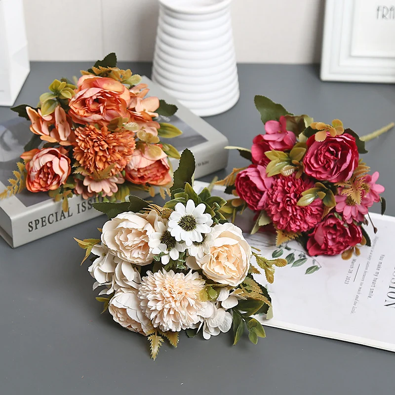 Künstliche Austin-Blumenstrauß, 30 cm, Seidenblumen, Dekoration für Hochzeit, Shop, Innenraum, Grabgestaltung