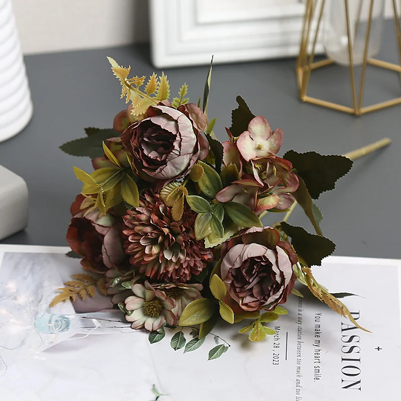 Künstliche Austin-Blumenstrauß, 30 cm, Seidenblumen, Dekoration für Hochzeit, Shop, Innenraum, Grabgestaltung