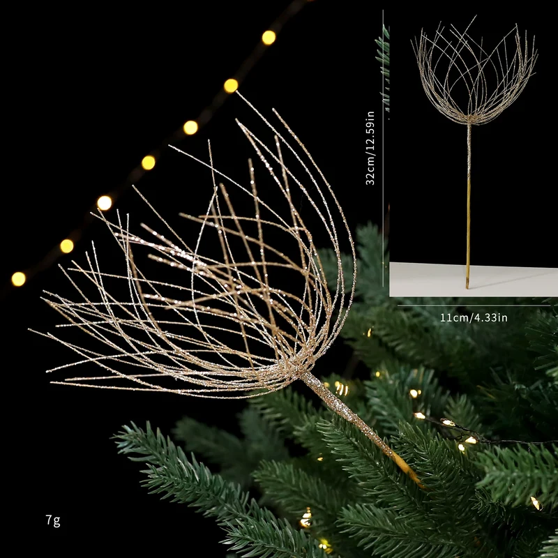 Goldene Pinselstrich-Christbaum-Deko, künstliche Steckzweige, 2 Farben (Rot, Champagner), Festdekoration, Hochzeit, Event, Shop-Deko, 5 Designs